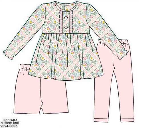 Pre Order 147: Simple 3pc Sets- Girls Heidi Hayes Floral Knit Set