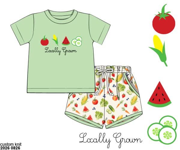 Pre Order 149: Homegrown- Boys Embroidered Shortie Set