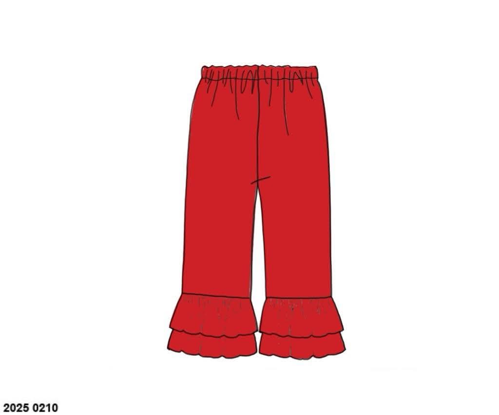Pre Order 146: Knit Bottoms- Girls Red Ruffle Pants