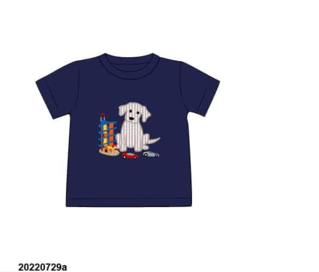 RTS: Critter Collection- Boys Pup & Track Appliqué Shirt