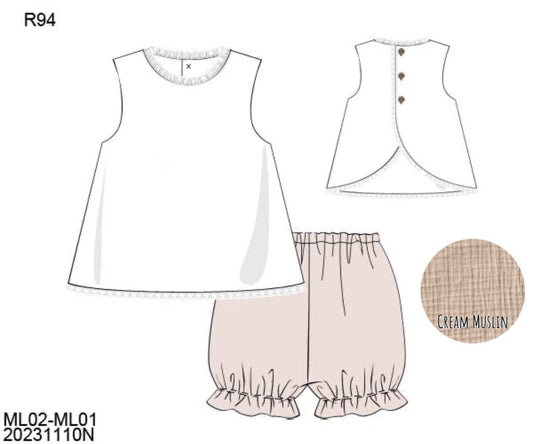 RTS: Muslin- Girls Bubble Short Set