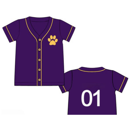 RTS: Baseball Jerseys- Adult/Mini Purple & Gold Paw Print