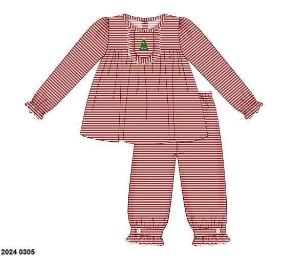 RTS: Embroidered Christmas Trees- Girls Knit Bubble Pant Set