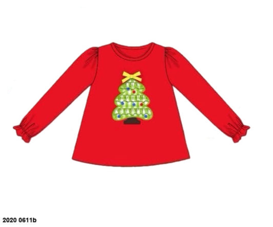 RTS: Christmas Shirt Only- Girls Ruffle Tree Shirt