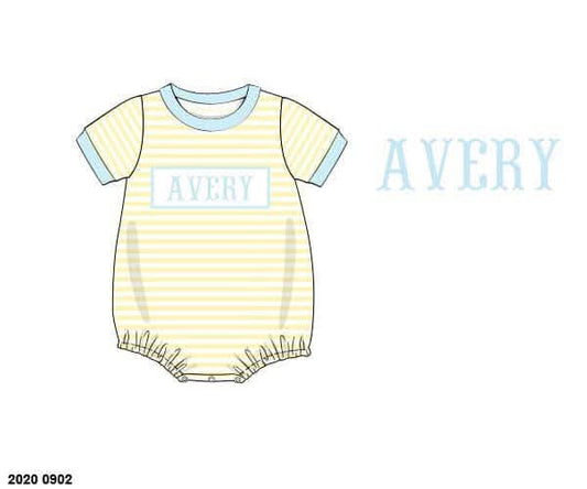 Pre Order 149: Everyday Name Smocks- Boys Blue & Yellow Stripe Knit Bubble