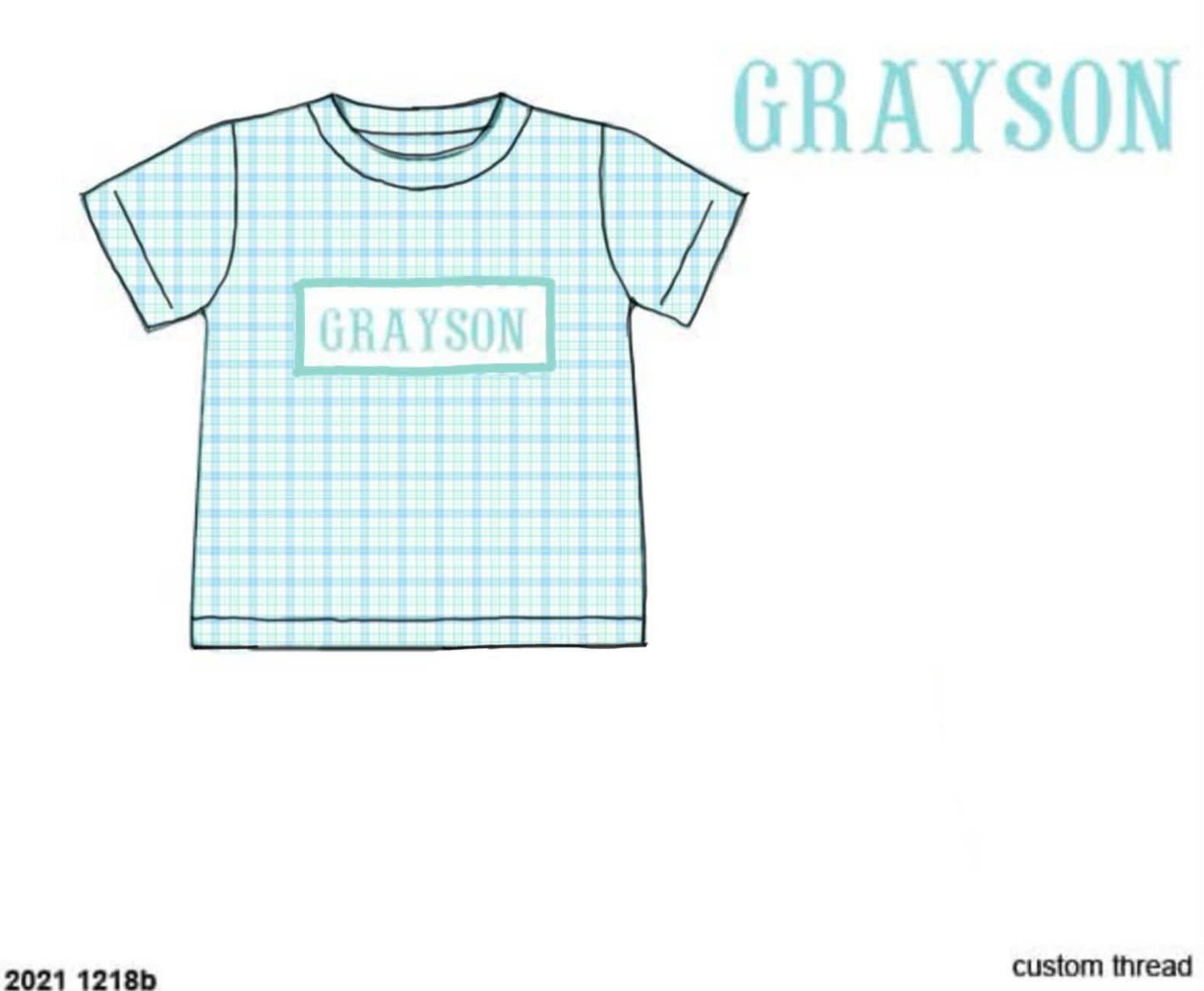 Pre Order 146: Name Smocks- Boys Light Blue & Mint Plaid Knit Shirt
