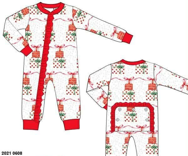 *CHRISTMAS RTS: Watercolor Presents- Girls Knit 1pc Lounge