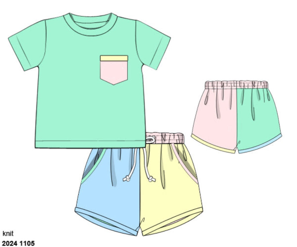 RTS: Sellers Color Block- Boys Pocket Knit Shortie Set