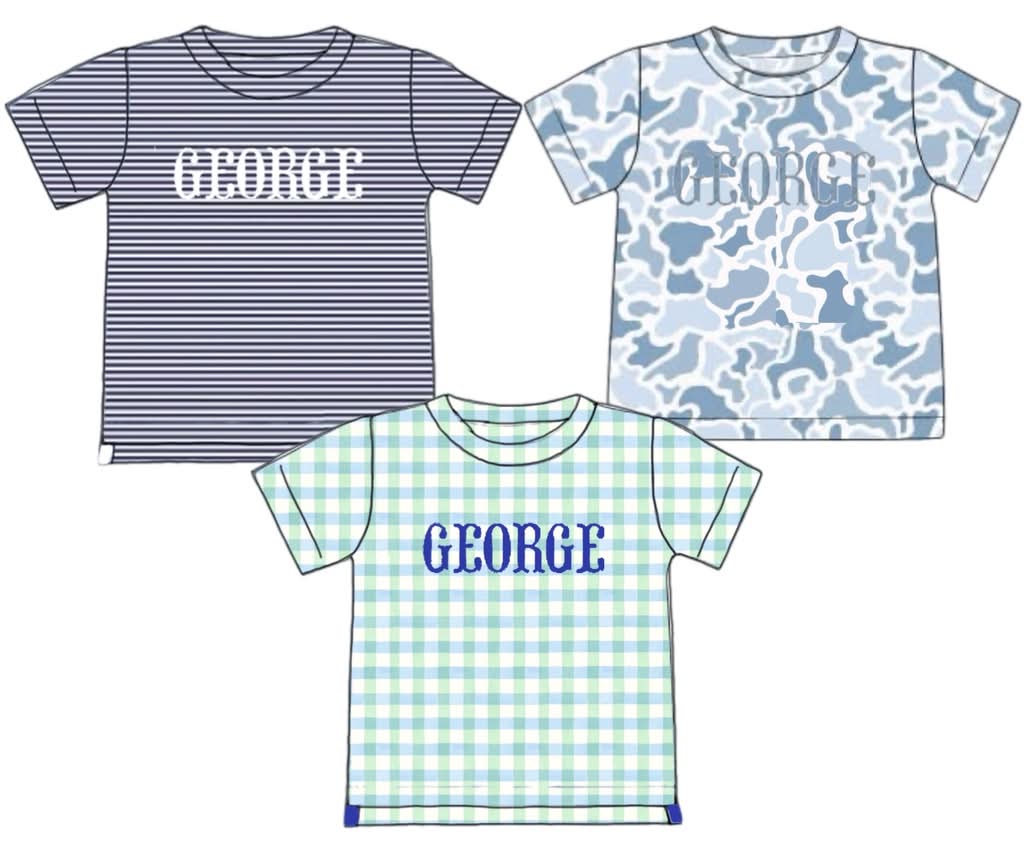 Special Pricing Presale: 3pc Knit Pack- Boys August Gingham, Navy Stripe, Blue Camo Shirts
