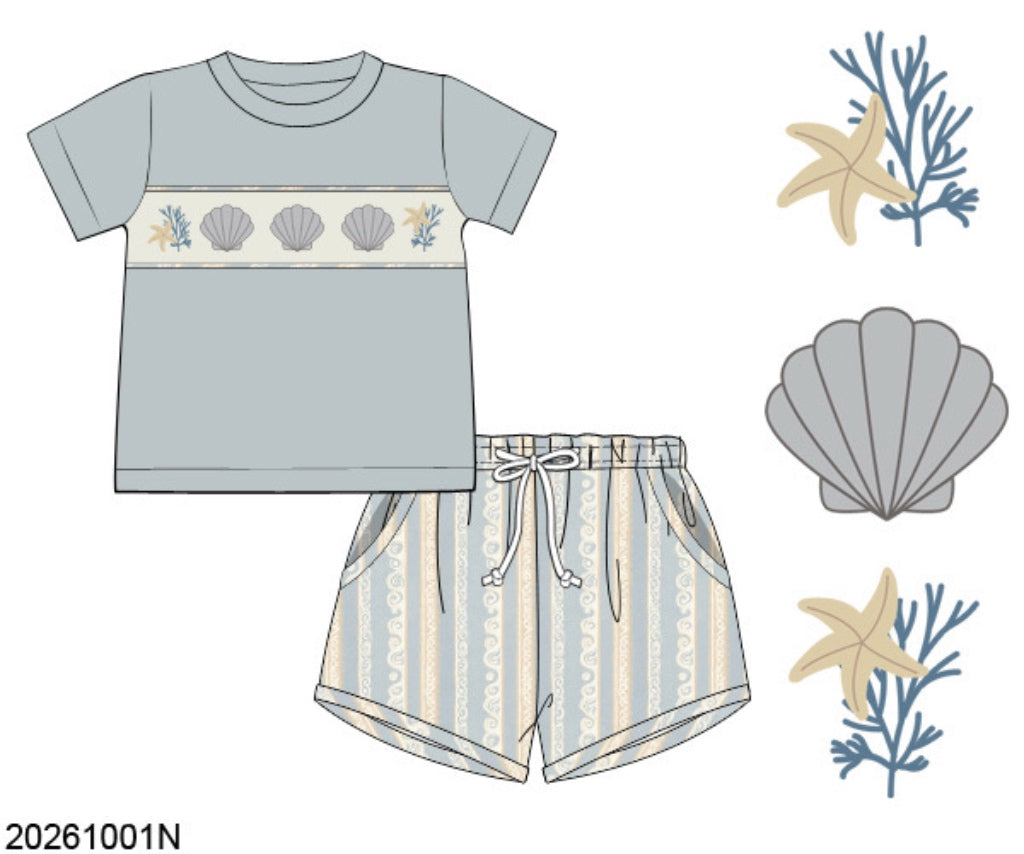 Pre Order 151: McKinney's Shells- Boys Smocked Shortie Set