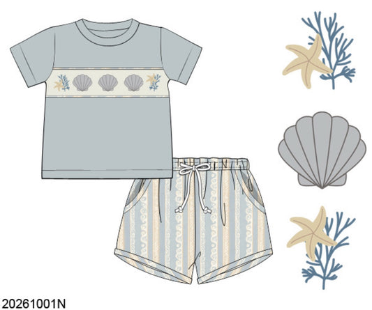 Pre Order 151: McKinney's Shells- Boys Smocked Shortie Set