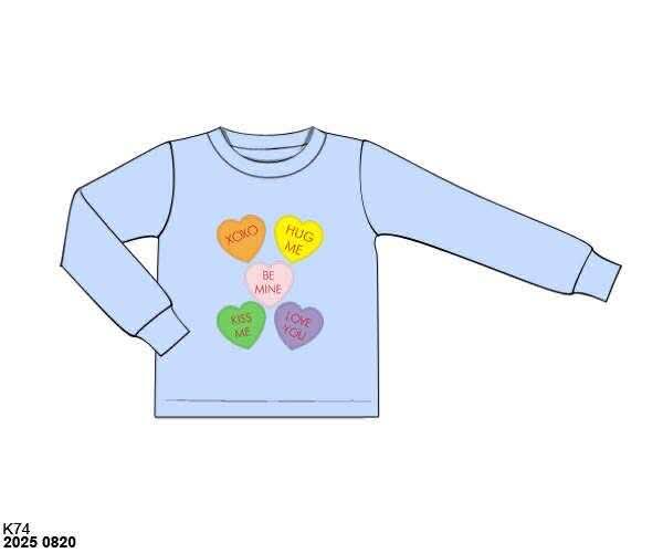Pre Order 132: Valentine Shirt Only- Boys Candy Hearts Applique Shirt