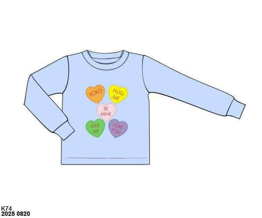 Pre Order 132: Valentine Shirt Only- Boys Candy Hearts Applique Shirt