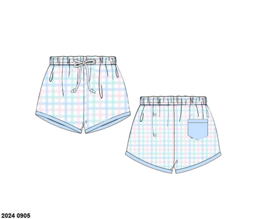 RTS: Prescott Plaid & Petals- Boys Woven Shortie Swim Trunks