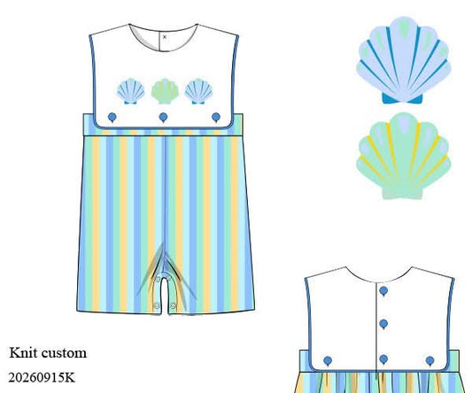 Pre Order 150: Shells & Stripes- Boys French Knot Shortall