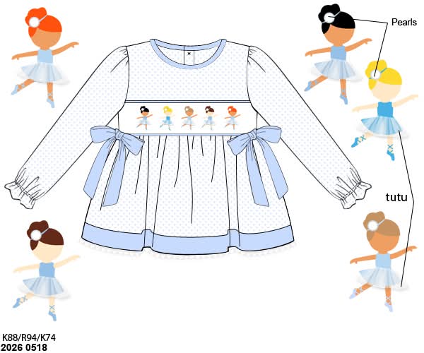Pre Order 145: Mix & Match- Girls Smocked Dancers Knit Shirt