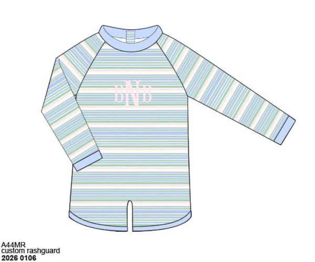 Pre Order 138: Mary-Keene Floral & Stripe - Boys 1pc Rash Guard Swim