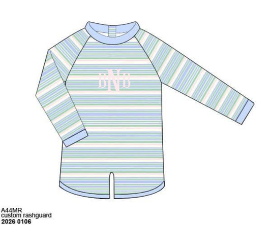 Pre Order 138: Mary-Keene Floral & Stripe - Boys 1pc Rash Guard Swim