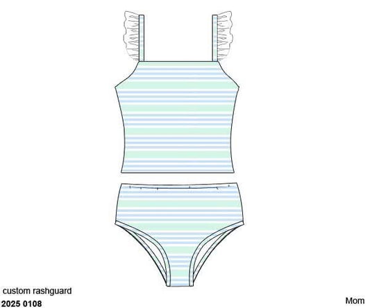 RTS: Blakely Floral & Collin Stripes- Mom 2pc Tankini Rash Guard Swim