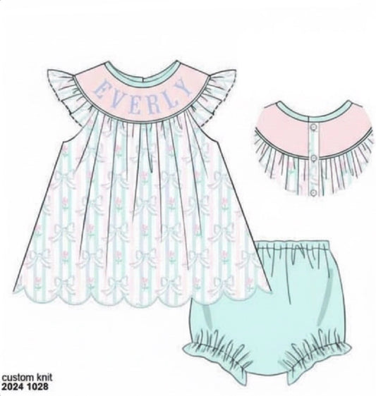 RTS: Prescott Petals & Plaid-Girls Bishop Name Smock Bloomer Set "EVERLY"