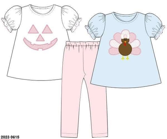 RTS: Reversible Jack O' Lantern/Turkey- Girls 3pc Legging Set
