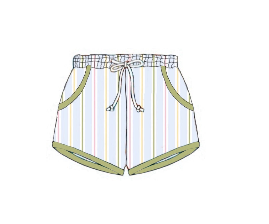Pre Order 150: Ellis Floral & Stripes- Boys Woven Swim Shorties