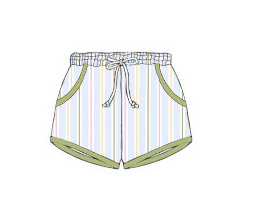 Pre Order 150: Ellis Floral & Stripes- Boys Woven Swim Shorties