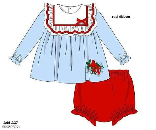 RTS: Cardinals- Girls Embroidered Bloomer Set