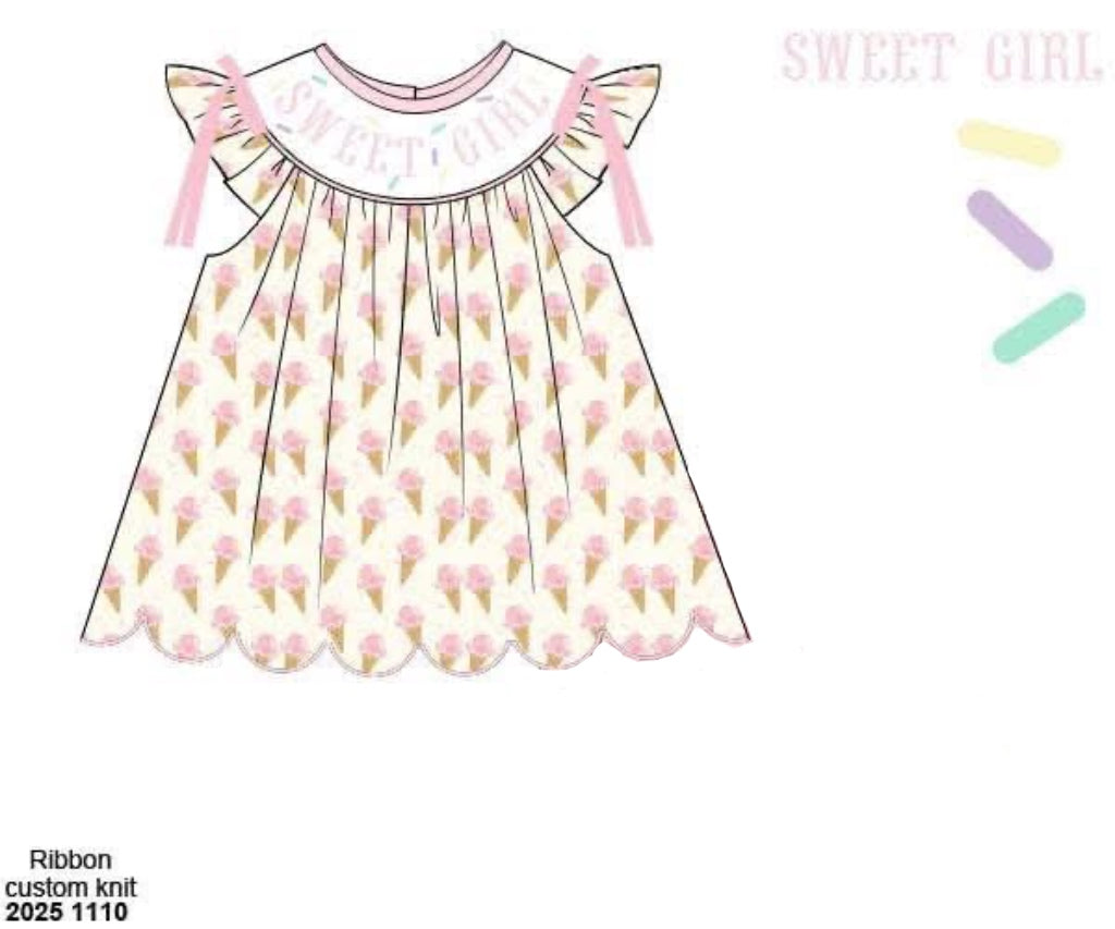 Pre Order 146: Name Smocks- Girls Ice Cream Sprinkles Knit Bishop Shirt