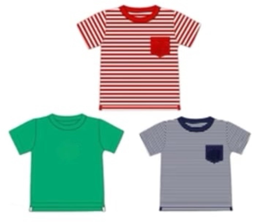 RTS: 3pc Shirt Pack- Boys Navy Mini Stripe, Red Stripe, and Green