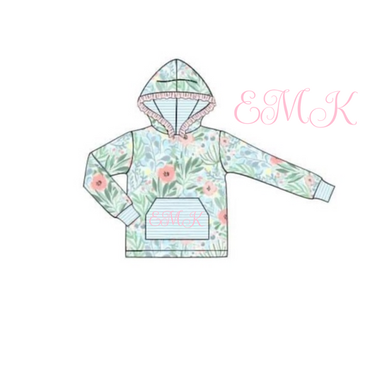 RTS: Girls Palmetto Floral Knit Hooded Pullover "EMK"