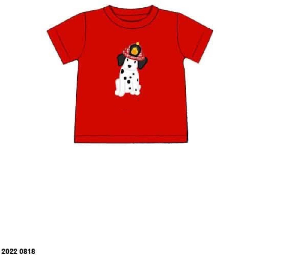 RTS: Critter Collection- Boys Firehouse Dog Appliqué Shirt