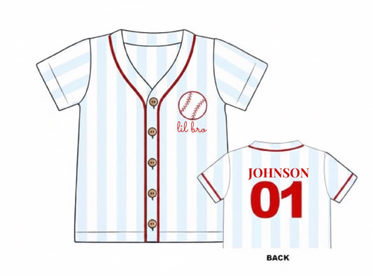 RTS: Play Ball!- Boys Knit Jersey "lil bro/JOHNSON"