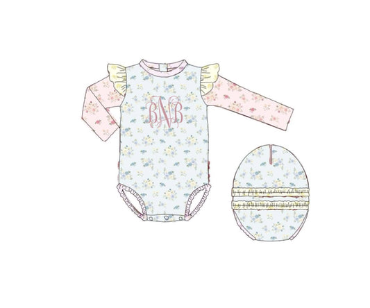 Pre Order 150: Tractors & Floral- Girls 1pc Rashguard Swim