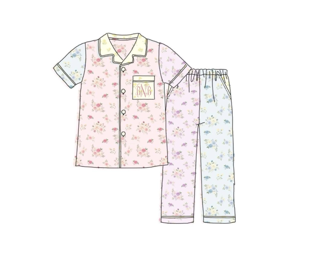 Pre Order 150: Tractors & Floral- Mom/Mini Knit Button Up Lounge Set