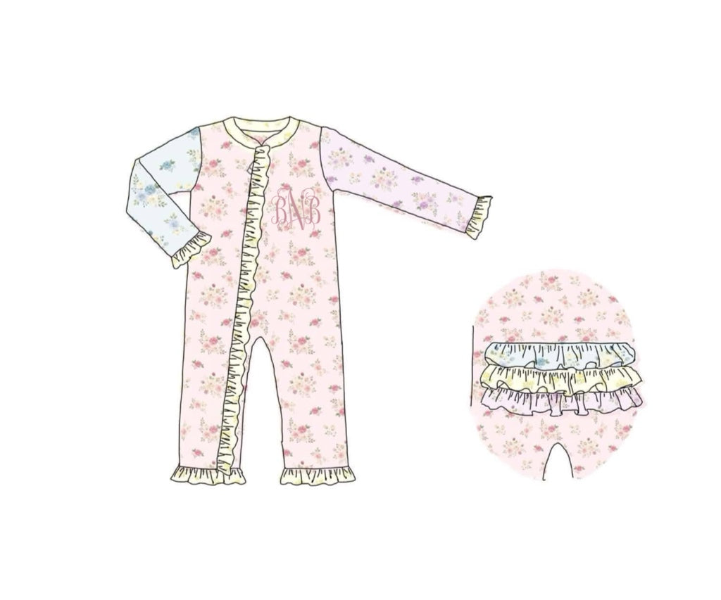 Pre Order 150: Tractors & Floral- Girls 1pc Knit Lounge