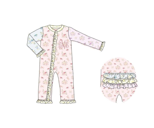 Pre Order 150: Tractors & Floral- Girls 1pc Knit Lounge