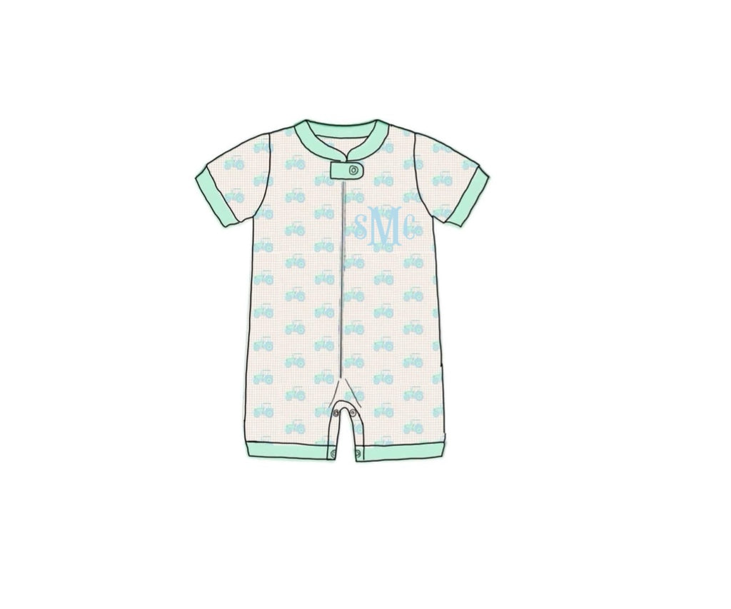 Pre Order 150: Tractors & Floral- Boys Knit 1pc Lounge