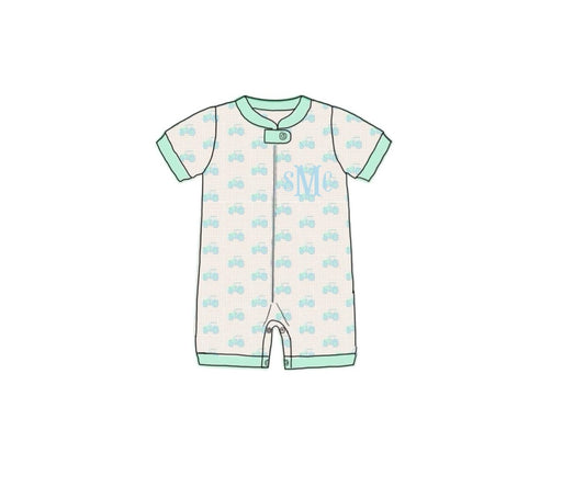 Pre Order 150: Tractors & Floral- Boys Knit 1pc Lounge