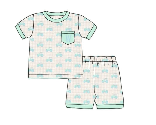 Pre Order 150: Tractors & Floral- Boys 2pc Knit Lounge Set