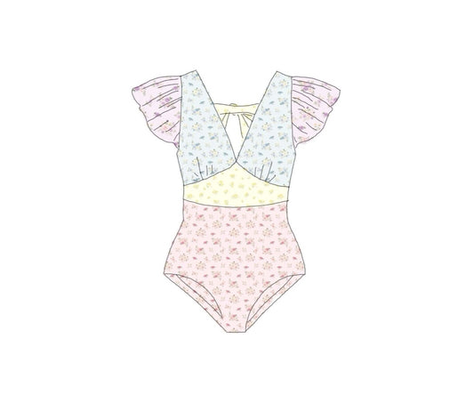 Pre Order 150: Tractors & Floral- Mom/Mini 1pc Rashguard Swim