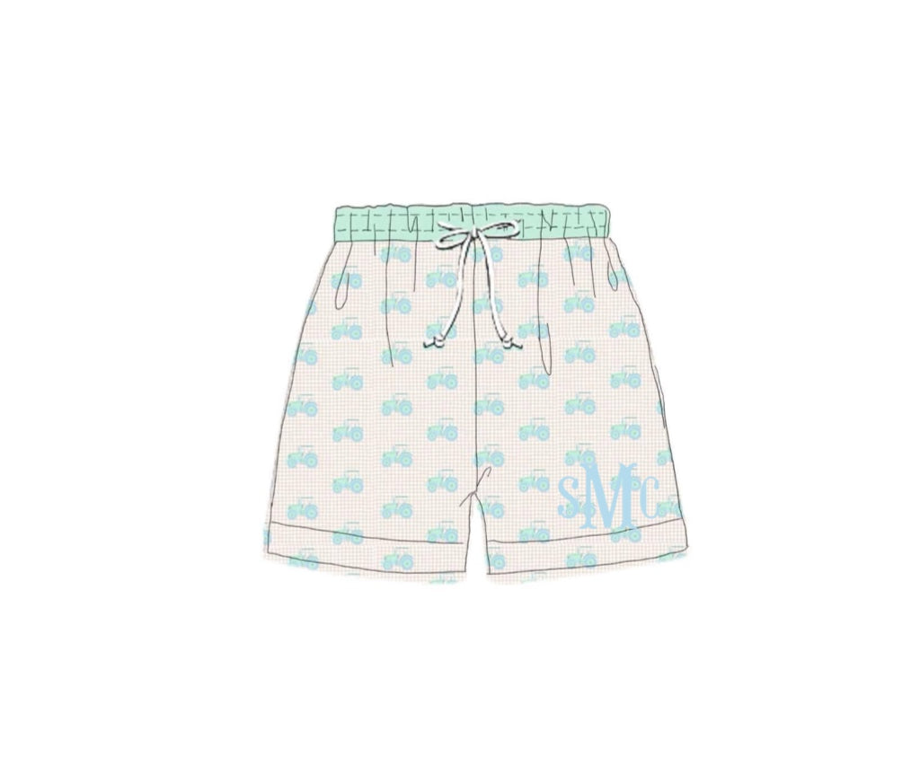 Pre Order 150: Tractors & Floral- Dad/Mini Woven Traditional Swim Shorts