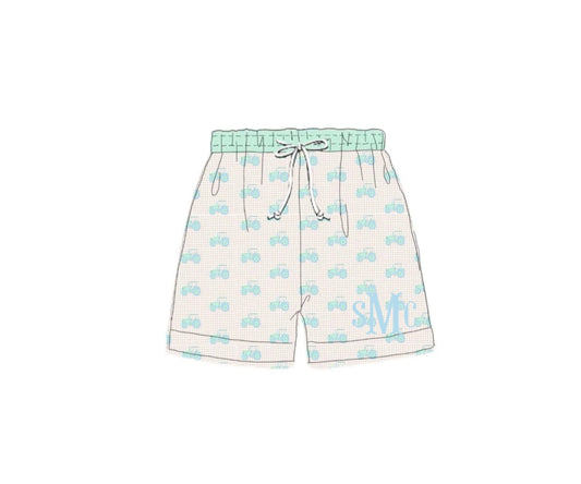 Pre Order 150: Tractors & Floral- Dad/Mini Woven Traditional Swim Shorts