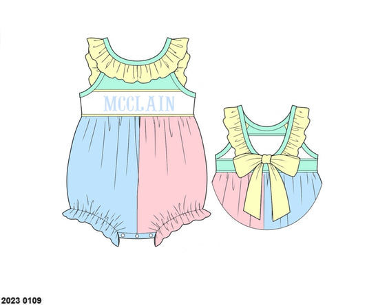 Pre Order 152: Colorblock- Girls Name Smock Knit Bubble