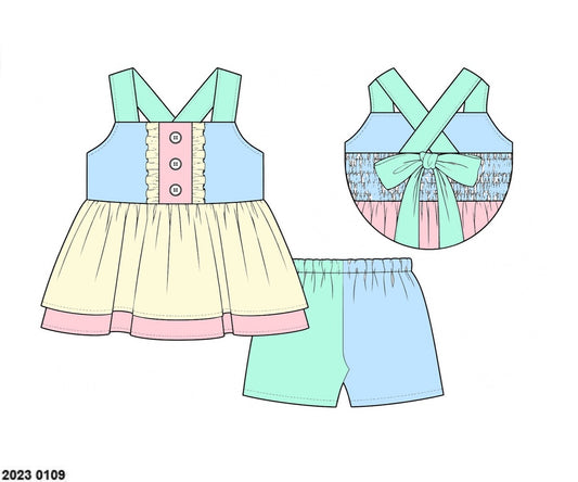 Pre Order 152: Colorblock- Girls Knit Biker Short Set