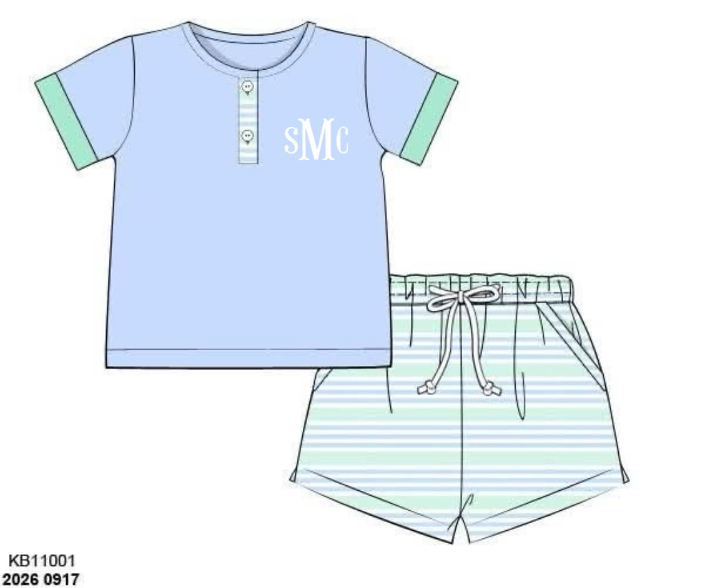 Pre Order 152: Boys Only- Collin Stripe Knit Shortie Set