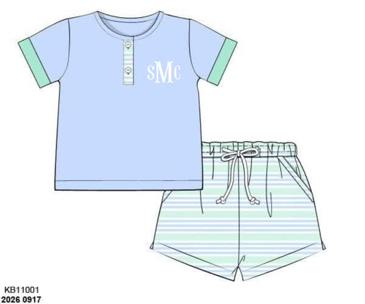 Pre Order 152: Boys Only- Collin Stripe Knit Shortie Set