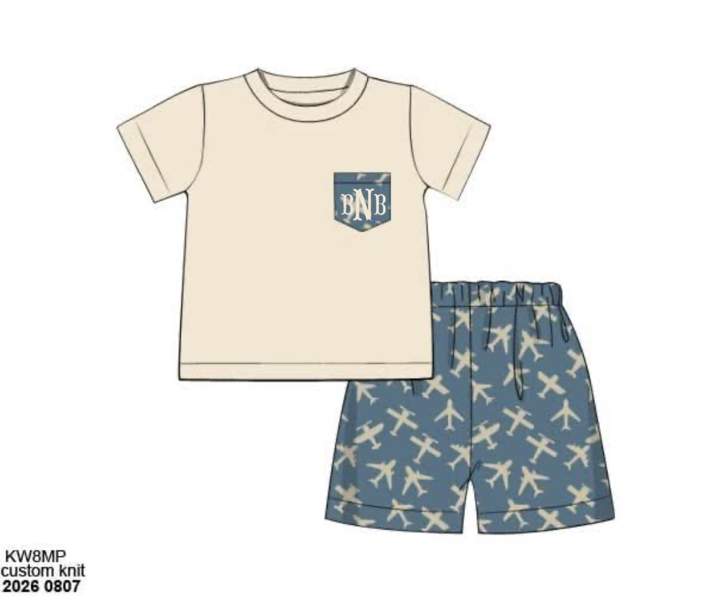 Special Pricing 2.0: Simple Knit Set- Boys Airplane Short Set