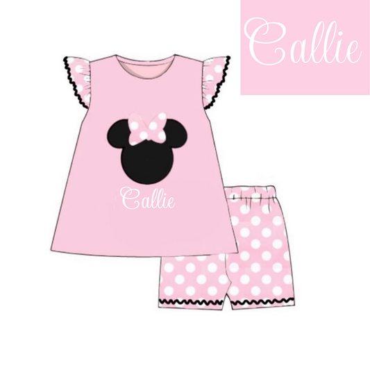 RTS: Throwback Collection-Mouse Head- Girls Knit Short Set "Callie"