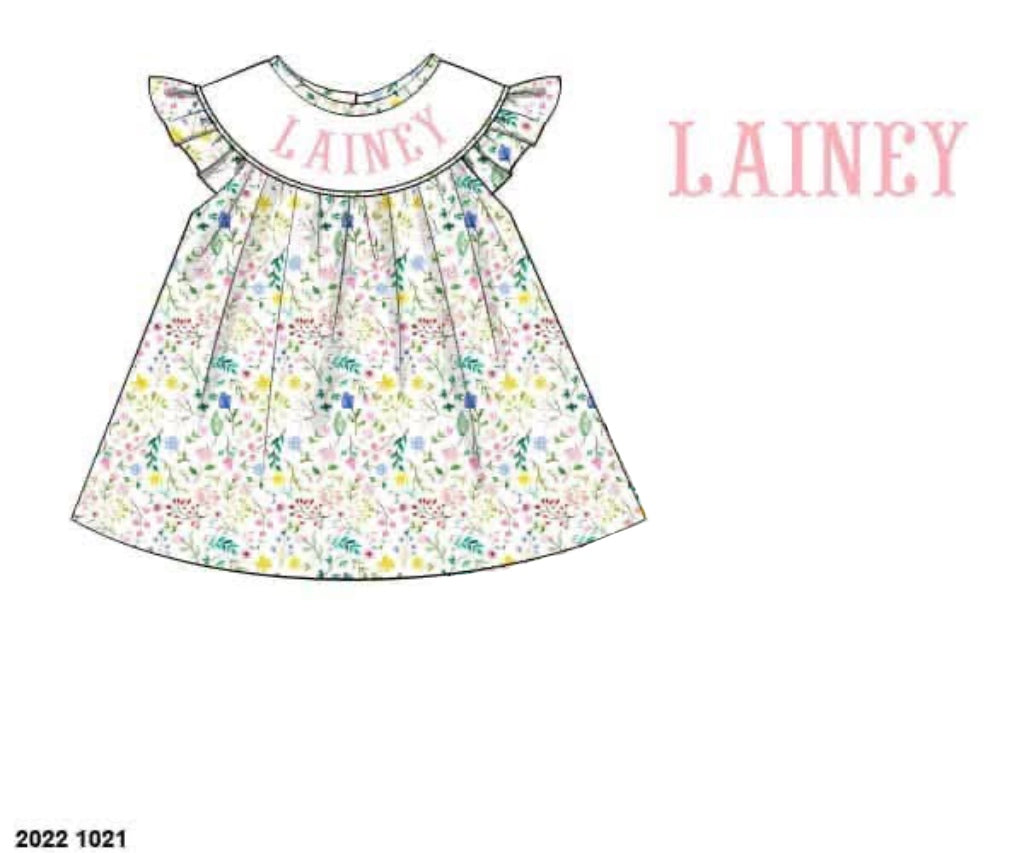 Pre Order 146: Name Smocks- Girls Collie Floral Knit Woven Bishop Shirt